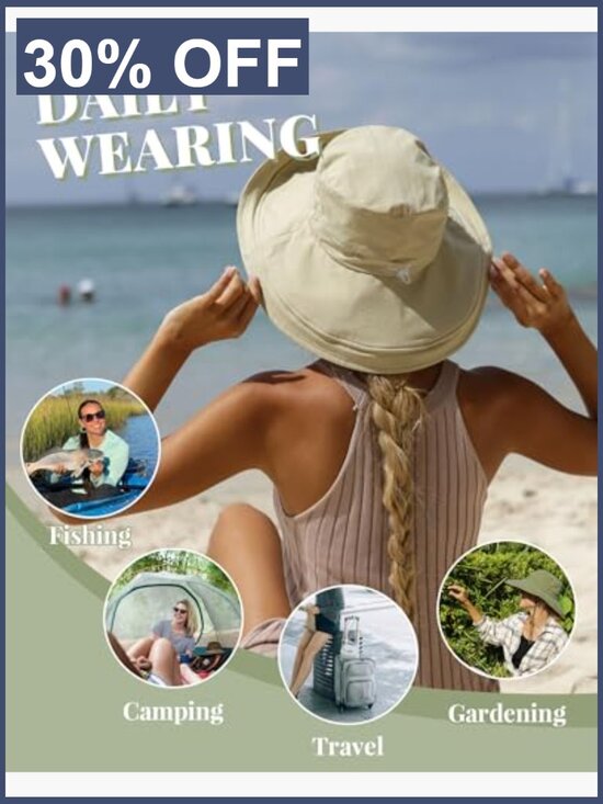 Women\'s Cotton Sun Hat with Ponytail Hole, Shapeable Wide Brim, Packable Travel